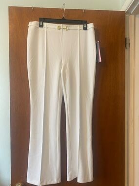 New York Clothing Company White Boot Cut Pants with Gold Buckle, 10P